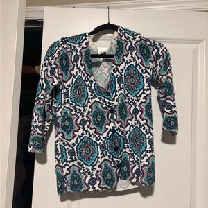 Talbots Blue and Green Patterned cardigan sweater
